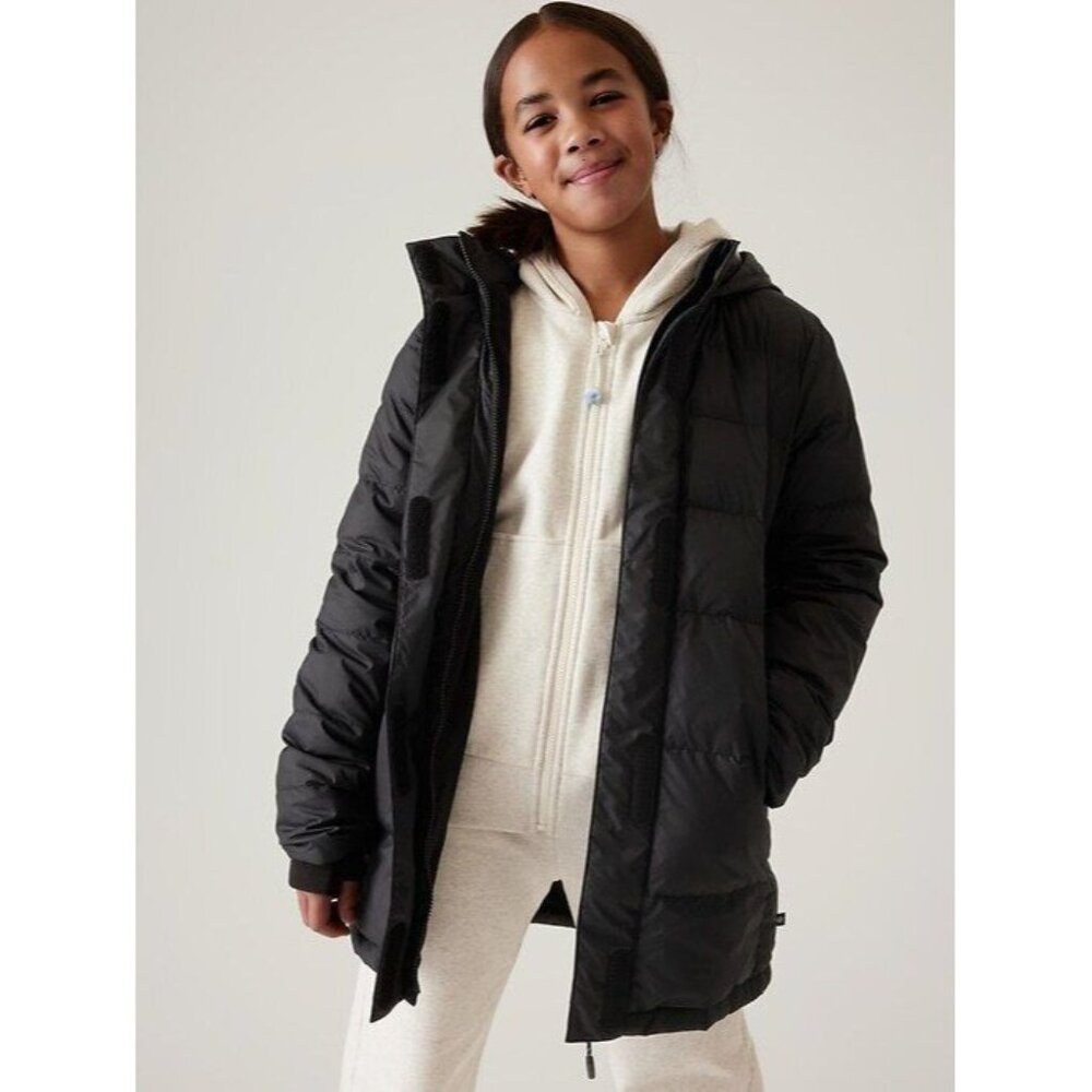 Athleta Girls XL 14 Snow Day Down Jacket Puffer Coat Black Down Fill Insulated